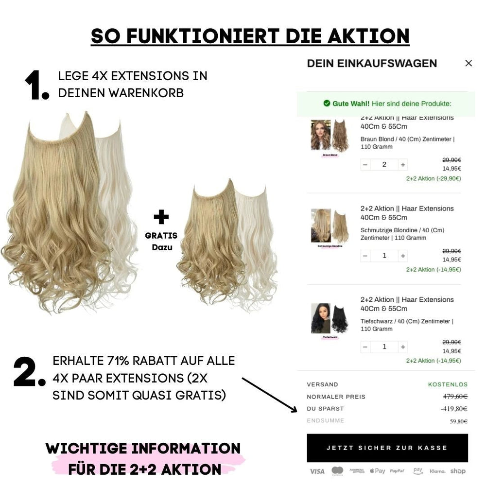 2+2 Aktion || Haar Extensions 40Cm & 55Cm - SOLOH