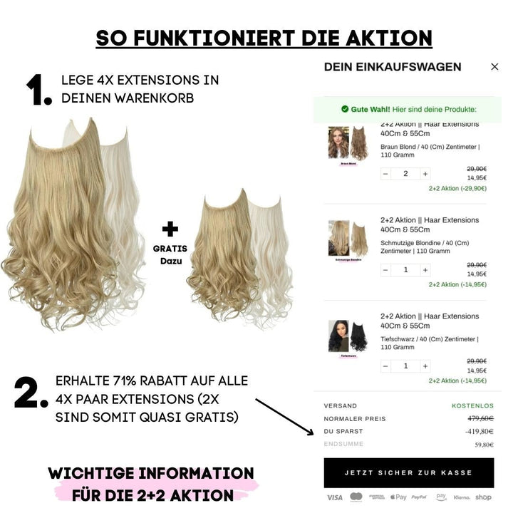 2+2 Aktion || Haar Extensions 40Cm & 55Cm - SOLOH