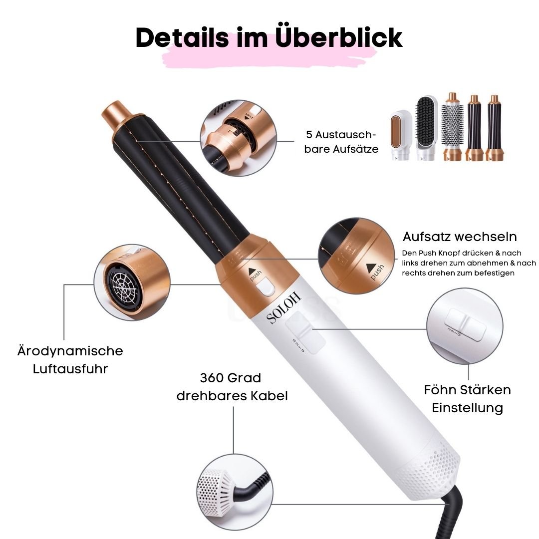 5in1 - Airstyler + Pflegehaarbürste, für das perfekte Haar - SOLOH