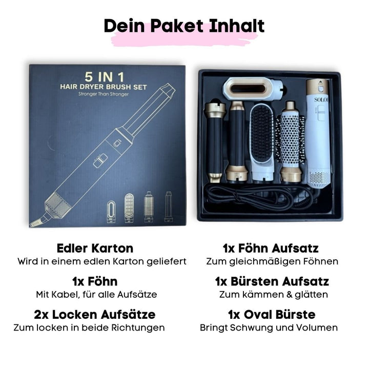 5in1 - Airstyler + Pflegehaarbürste, für das perfekte Haar - SOLOH
