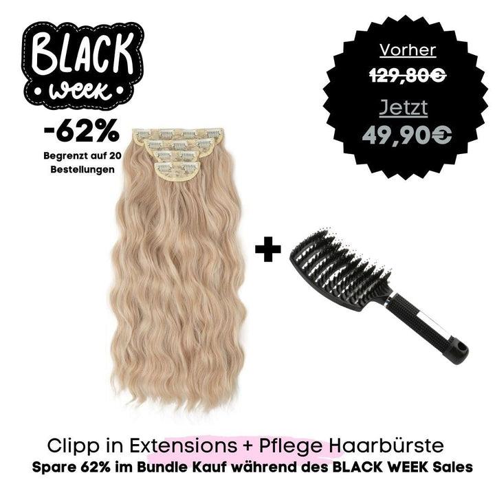 Clip in Haarverlängerungen + Pflege Haarbürste - SOLOH