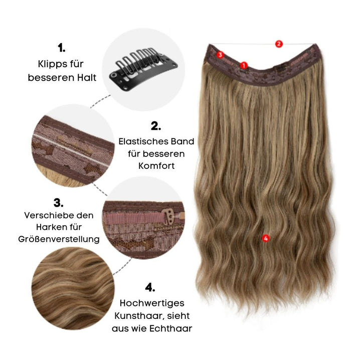 Haar Extensions 2.0 + Pflege Haarbürste | Mit Band & Clip | 40Cm 50Cm 60Cm - SOLOH